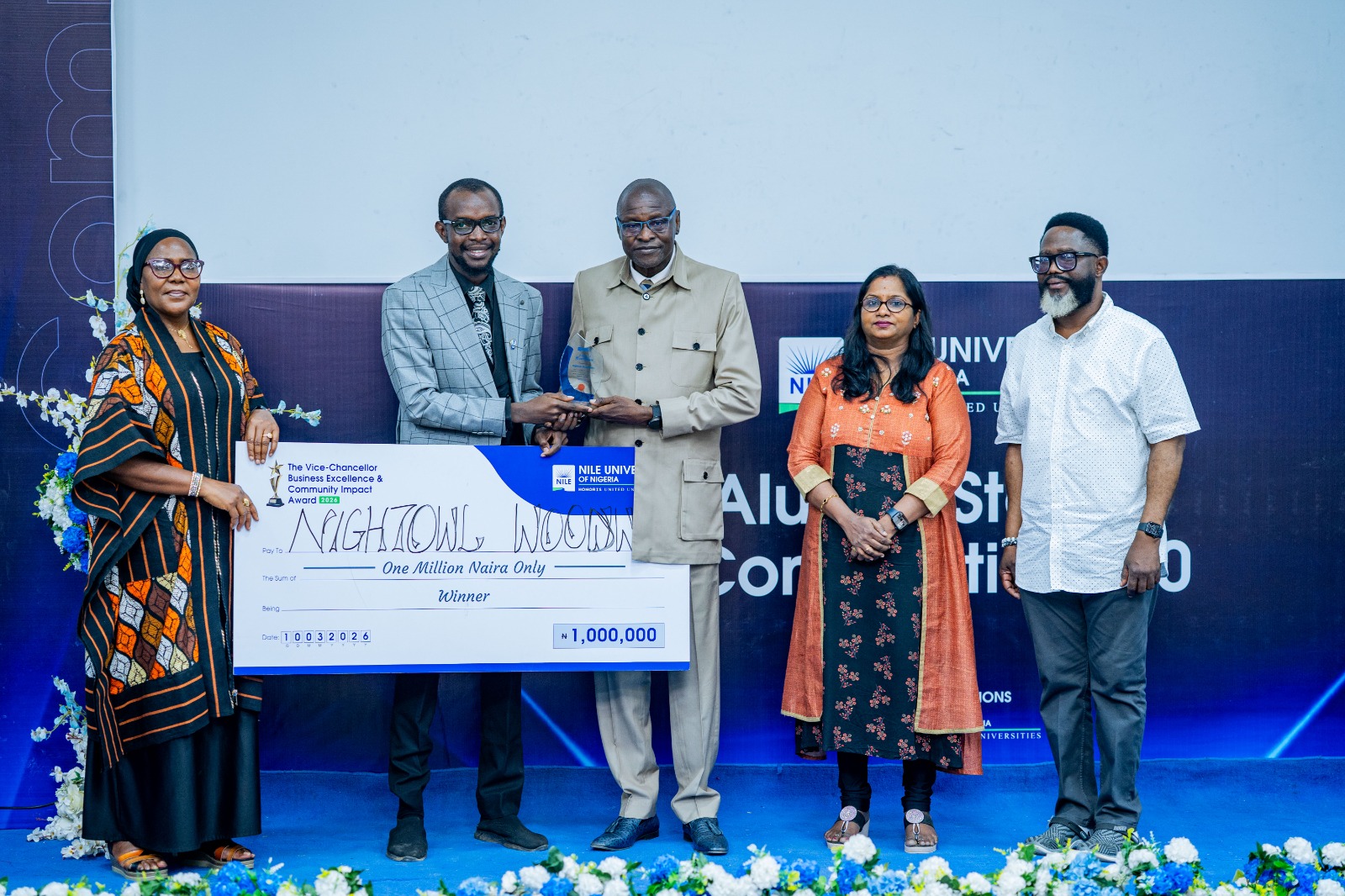 Nightowl Woodworks receiving the Vice Chancellor Business Excellence Award at Nile University